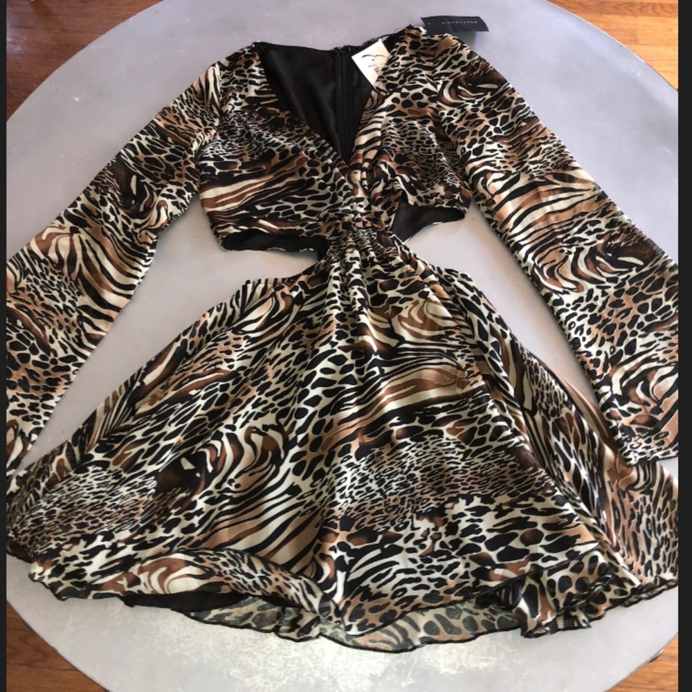 Trendy Animal Print Cut-Out Flare Mini Dress